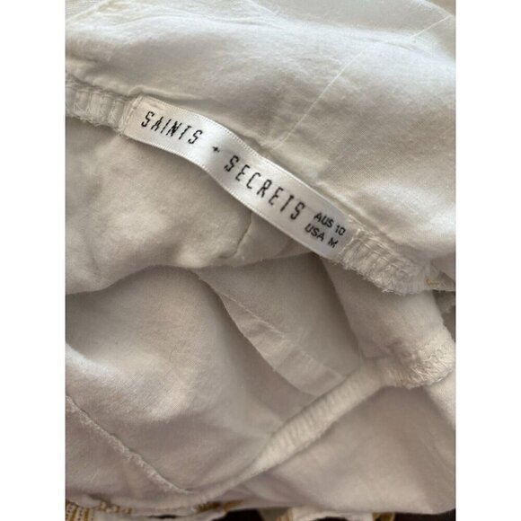 Saints Secrets Womens Size M White Yellow Stripe Romper Belted Layered - Picture 6 of 6